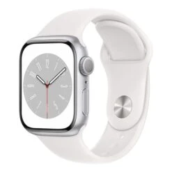 Apple Watch Series 8 GPS + Cellular 41 Mm Aluminium Argent Avec Bracelet Sport Blanc