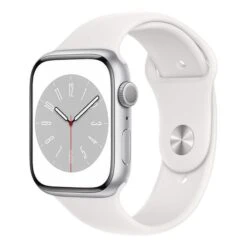 Apple Watch Series 8 GPS + Cellular 45 Mm Aluminium Argent Avec Bracelet Sport Blanc