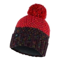 Bonnet Buff Knitted Polar Janna Noir Rouge Corail Femme