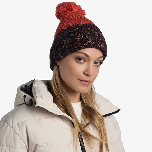 Bonnet Buff Knitted Polar Janna Noir Rouge Corail Femme – Image 2