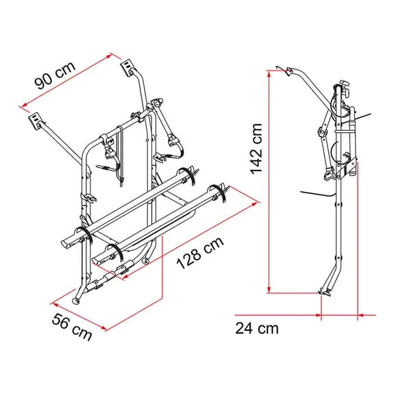 Porte-vélos Fiamma Volkswagen T5 Pour 2/4 Vélos Gris Argenté Noir Rouge – Image 2