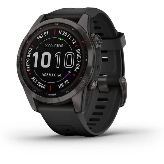 Garmin Fenix 7S Sapphire Solar Titane Carbone Avec Bracelet Noir
