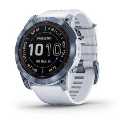 Garmin Fenix 7X Sapphire Solar Bleu Titane Avec Bracelet Blanc